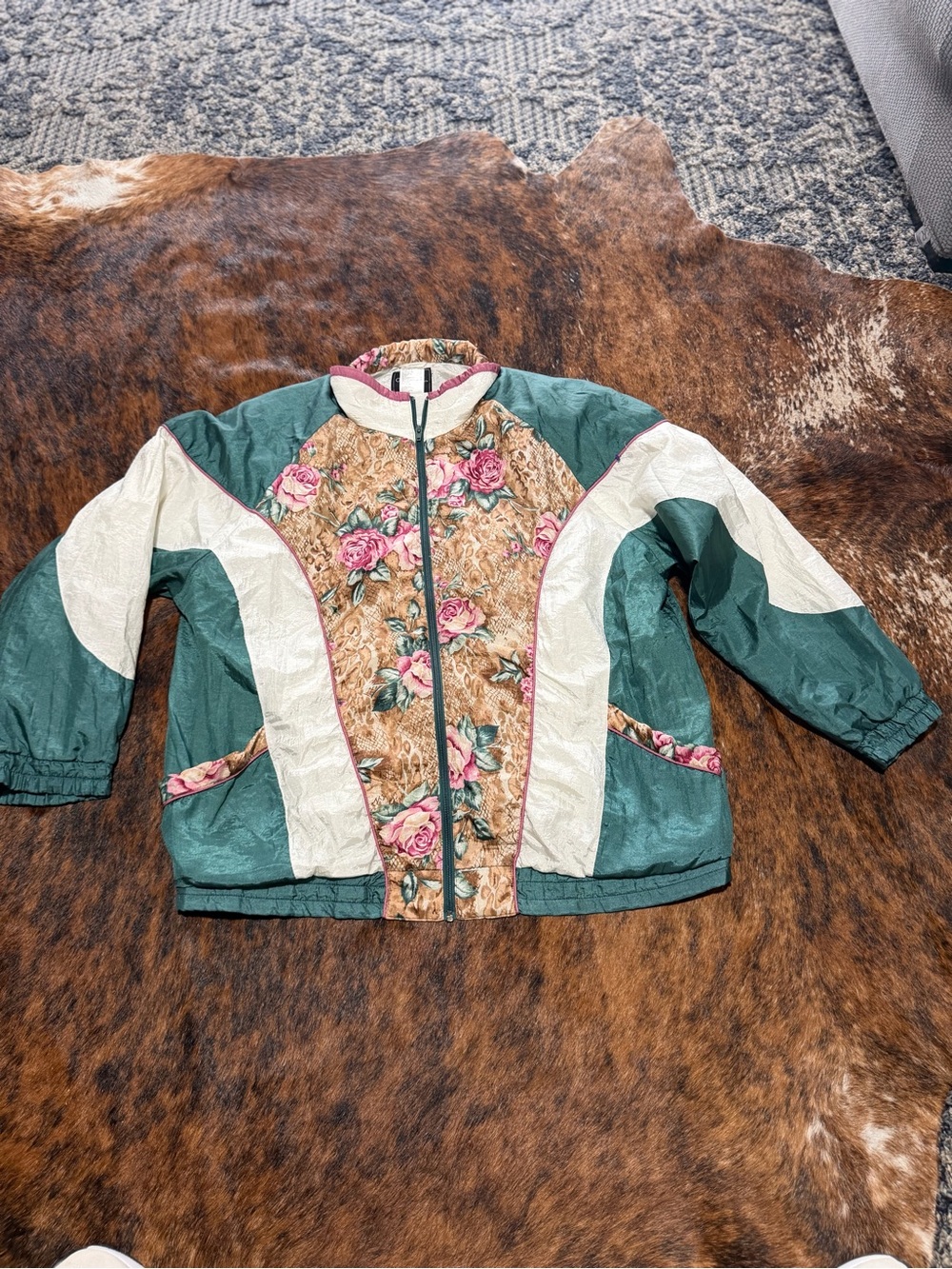 Vintage OUTBROOK Women's Windbreaker Tracksuit Jacket Shoulder Pads Floral 1X